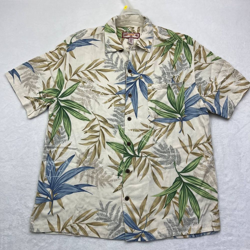 Carribean‎ Joe Shirt Men Large Hawaiian Button Up Short Sleeve Collared Adult L